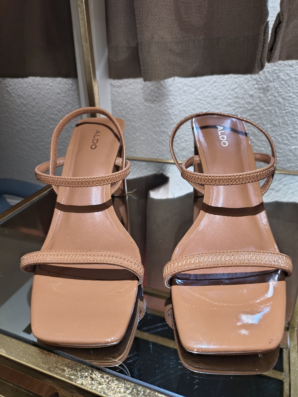ALDO Women's Tan Strappy Square-Toe Sandals